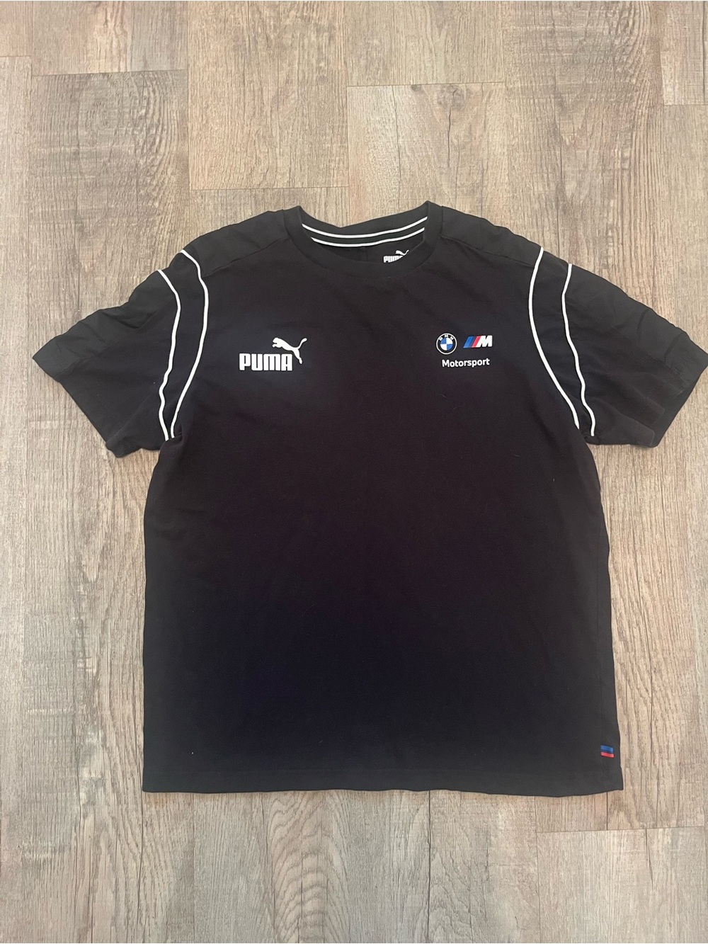 Puma Black Motorsport Logo Short Sleeve Tee with White Piping